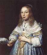 Bartholomeus van der Helst Portrait of a Girl in Pale Blue with an Ostrich Feather Fan oil